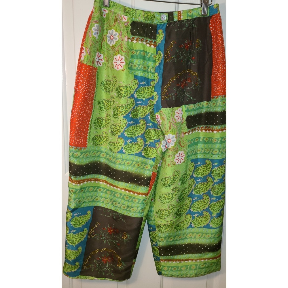 Patchwork 100% Silk Harem Pants Multicolored Patch Artsy Boho Lined Sz 10